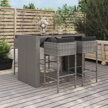 vidaXL 5-delige Tuinbarset met kussens poly rattan grijs, Verzenden, Nieuw, 5 zitplaatsen