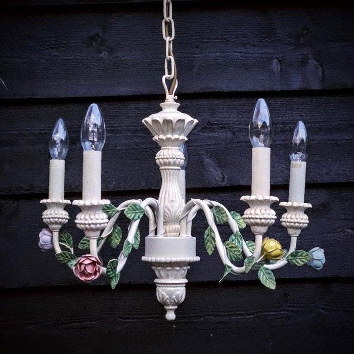 Kroonluchter - IJzer - Tole rozen, Antiek en Kunst, Kunst | Designobjecten