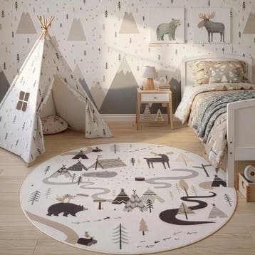Rond Speelkleed | Coco | Camping | Crème | 120x120 cm, Huis en Inrichting, Stoffering | Tapijten en Kleden, Verzenden, Nieuw