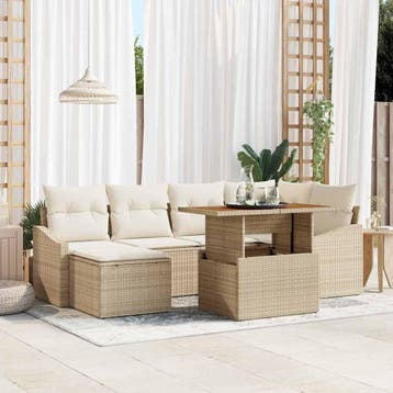 vidaXL Tuin Sofa Set 7 st Beige Poly riet, Verzenden, Nieuw, Rotan, 7 zitplaatsen