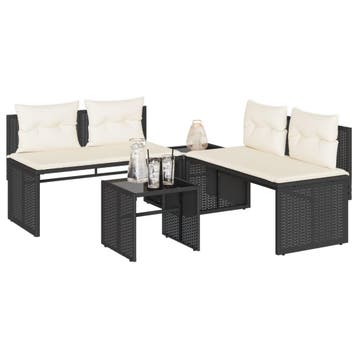 vidaXL 4-delige Loungeset met kussens poly rattan zwart, Verzenden, Nieuw, Loungeset