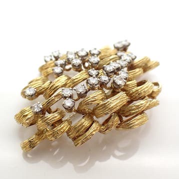 18 krt. Gouden fantasie broche met diamanten ca. 2,00 ct., Gebruikt, Ophalen of Verzenden, Met edelsteen, Goud