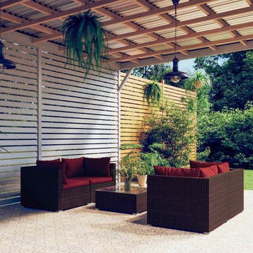 vidaXL 5-delige Loungeset met kussens poly rattan bruin, Verzenden, Nieuw, Loungeset