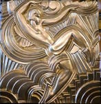 Naar Maurice Picaud - Reliëf, Goud Art Deco bas-reliëf