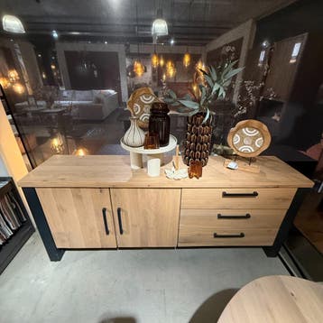 Dressoir Verato - 2 Deur 3 La - Naturel Grey - 200 cm -, Huis en Inrichting, Kasten | Dressoirs, Eikenhout, Nieuw, Ophalen of Verzenden