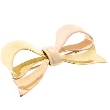Vintage bicolor gouden broche als strik, Ophalen of Verzenden, Gebruikt, Goud, Goud