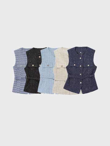 Chic Dames Gilet van Tweed met Riem - Mouwloos & Stijlvol Bo, Kleding | Dames, Bodywarmers, Verzenden, Nieuw