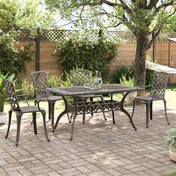 vidaXL 5-delige Tuinset gegoten aluminium bronskleurig, 4 zitplaatsen, Verzenden, Tuinset, Nieuw