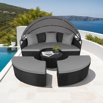 Wicker zonne-eiland Santorini - zwart, Verzenden, Nieuw