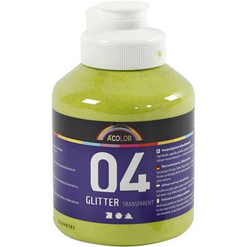 Acrylverf met glitters, lime groen, 500 ml/ 1 fles, Nieuw