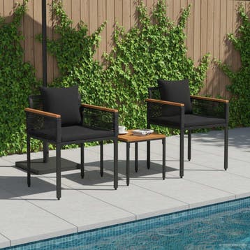 vidaXL Buitenmeubelset met kussen Zwart poly rattan, Verzenden, Nieuw, 3 zitplaatsen