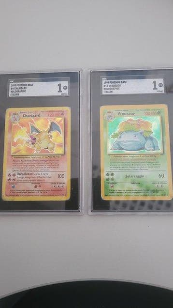 Pokémon - 2 Graded card - Charizard, Venusaur 4/102 - 15/102, Hobby en Vrije tijd, Nieuw