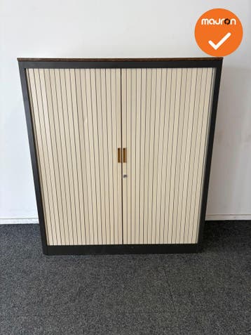 Aspa - Roldeurkast - 137x120x47 cm - Antraciet met beige deu, Werkplek, Ophalen of Verzenden, Gebruikt, Kast