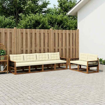 vidaXL Buiten bankenset met kussen 7 pcs Natuurlijk en Crème, Verzenden, Nieuw