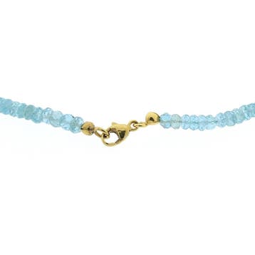 Lichtblauwe topaas kralenketting met gouden slot, Gebruikt, Ophalen of Verzenden, Met edelsteen, Goud