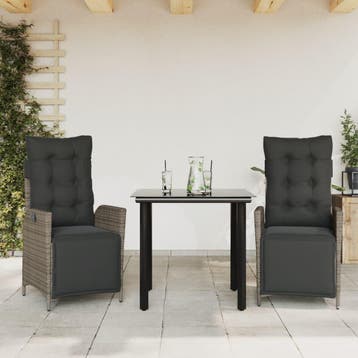 vidaXL 3-delige Tuinset met kussens poly rattan grijs, Verzenden, Nieuw, 2 zitplaatsen, Tuinset