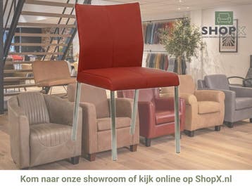 Leren eetkamerstoel Basic - Toledo Red (rood) - Poten staal, Nieuw, Leer, Ophalen of Verzenden, Rood