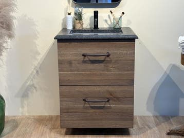 Modern eiken Badkamermeubel 65cm met Granieten Wastafel blad, Nieuw, Minder dan 100 cm, Wastafelkast, 50 tot 75 cm