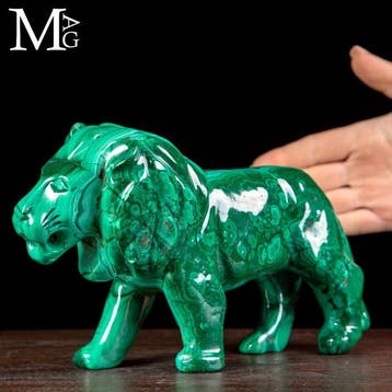 Buitengewone malachietsculptuur - Leeuw - AAA-kwaliteit