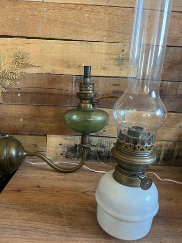 Petroleumlamp (2) - Messing, Kristal
