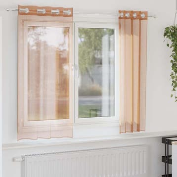vidaXL Gordijnen voile met doorvoertules 2 st terracotta, Verzenden, Nieuw, Bruin