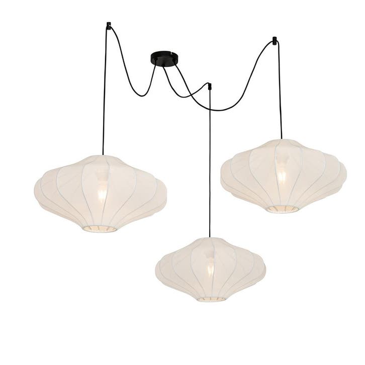 Japandi hanglamp wit 50cm 3-lichts - Plu, Huis en Inrichting, Lampen | Hanglampen, Nieuw, Stof, Verzenden
