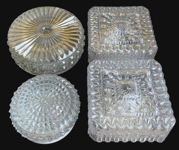 Lamp - structuurglas en metaal - Vier vintage plafonnières