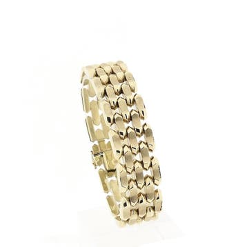 8 karaat massief tankschakel armband | 19,5 cm, Ophalen of Verzenden, Gebruikt, Geel, Goud