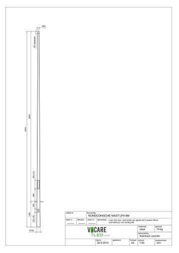 8 meter stalen lichtmast inclusief 100W LED armatuur – C..., Nieuw