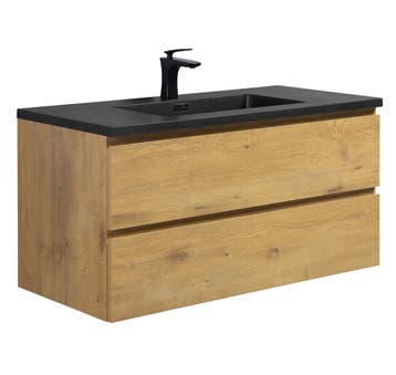 Badkamermeubel Set Angela 100cm Eiken Badmeubel, Verzenden, Nieuw, Wastafelkast