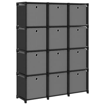 vidaXL Kast met 12 vakken met boxen 103x30x141 cm stof zwart, Overige materialen, 100 tot 150 cm, Verzenden, 100 tot 150 cm
