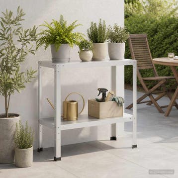 vidaXL Planttafel 80 x 40 x 80 cm Gepoedercoat staal Wit, Tuin en Terras, Verzenden, Nieuw