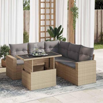 vidaXL 6-delige Loungeset met kussens poly rattan beige, Verzenden, Nieuw, Loungeset