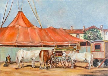 Italiaanse school (XX) - Les chevaux au chapiteau de cirque