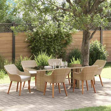 vidaXL Tuin eettafelset 7 st Beige poly rattan, Verzenden, Nieuw, Rotan, 7 zitplaatsen