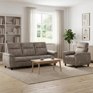 vidaXL Bankstel 2 pcs Lichtgrijs Nep Suede Leer, Verzenden, Nieuw, 200 tot 250 cm