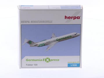 Schaal 1:500 Herpa 514156 Fokker 100 Germania Express Reg..., Hobby en Vrije tijd, Modelbouw | Vliegtuigen en Helikopters, Ophalen of Verzenden