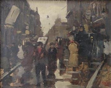 Cor Noltee (1903-1967) - Regenachtig stadsgezicht met vele