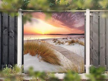 NR 1413: Tuinposter Strandovergang zonsondergang 180x180cm, Tuin en Terras, Nieuw