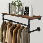 Industrieel Wandrek met Kledingroede en Houten Plank 100 cm, Verzenden, Nieuw