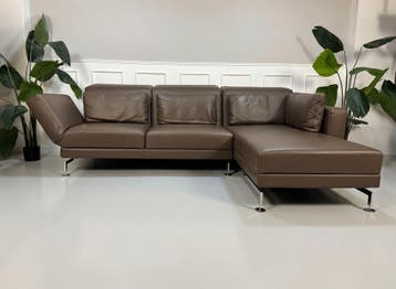 Brühl Moule Hoekbank Leer Sofa Bruin Slaapfunctie, Hoekbank, Driepersoons, Leer, Ophalen of Verzenden