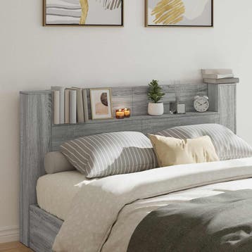 vidaXL Hoofdbord Kast met LED Grijze Sonoma Bewerkt hout, Huis en Inrichting, Slaapkamer | Bedden, Verzenden, Nieuw, Hout