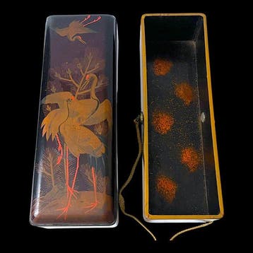 Antique Japanese Maki-e Fubako (Document Box) with Cranes &