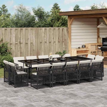 vidaXL 15-delige Tuinset met kussens poly rattan zwart, Verzenden, Nieuw, 4 zitplaatsen, Tuinset