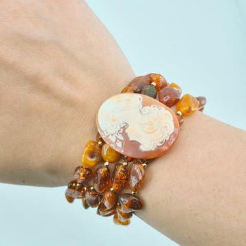 Zilver, Verguld - Armband - Baltische barnsteen en camee