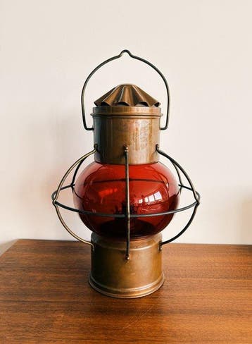 Anchor lamp, Ships cabin light - Messing, Koper, Rood glas
