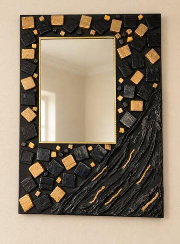 Wandspiegel - Canvas, Glas, piepschuim en textuur pasta