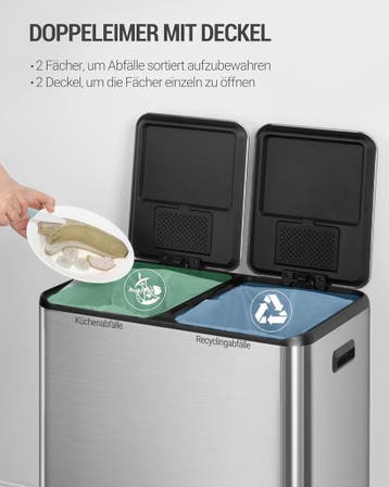 Prullenbak - Afvalbak - Vuilnisbak - 60 Liter - Zilver - Hzu, Huis en Inrichting, Woonaccessoires | Prullenbakken, Verzenden, Zo goed als nieuw