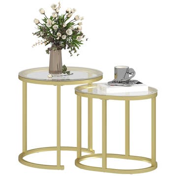 TRUUSK Ronde Salontafel Set Van 2 - Stapelbare Bijzettafels, Verzenden, Nieuw