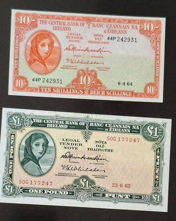 Ierland. - 10 Shillings, 1 Pound - 1964/1965 (Zonder